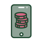 Icon image of a mobile phone depicting coins on the screen to represent the increase in phone bills