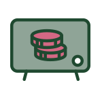 Icon image of a television depicting coins in a stack to represent the increase in the TV license fee in the United Kingdom